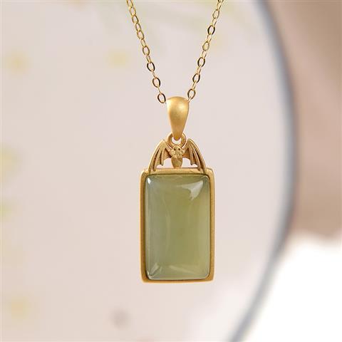 Lokaloca Natural Fine Jade Cool Bat Pendant Necklace