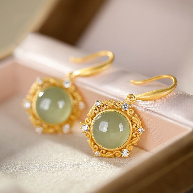 Natural Fine Jade Earrings Vintage Retro Luxury Bohemian Women's Jewelry