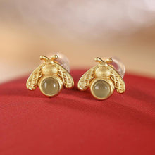 Load image into Gallery viewer, Natural Fine Jade Jasper Firefly Stud Earrings Retro Light Luxury Unique Craft Elegant Charm Women&#39;s Silver Jewelry
