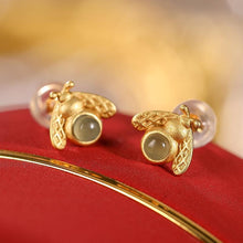 Load image into Gallery viewer, Natural Fine Jade Jasper Firefly Stud Earrings Retro Light Luxury Unique Craft Elegant Charm Women&#39;s Silver Jewelry
