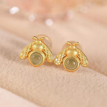 Load image into Gallery viewer, Natural Fine Jade Jasper Firefly Stud Earrings Retro Light Luxury Unique Craft Elegant Charm Women&#39;s Silver Jewelry
