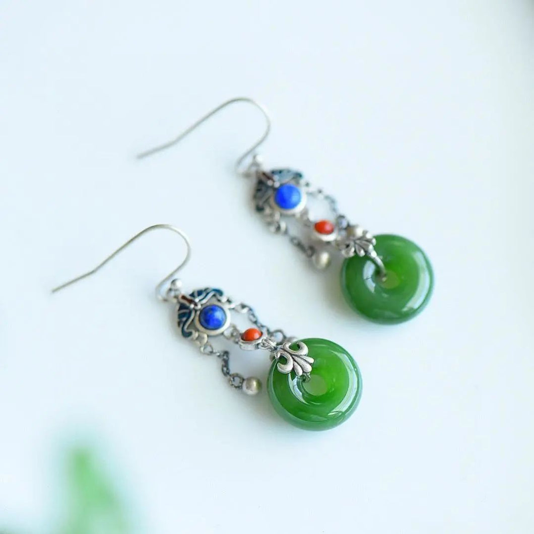 Lokaloca Natural Fine Jade Enamel Porcelain Earrings