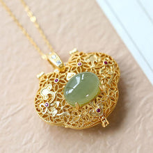 Load image into Gallery viewer, Natural Fine Jade Jasper Geometric Pendant Necklace Vintage Retro Luxury Charm Women&#39;s Silver Jewelry
