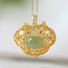 Load image into Gallery viewer, Natural Fine Jade Jasper Geometric Pendant Necklace Vintage Retro Luxury Charm Women&#39;s Silver Jewelry
