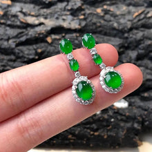 Load image into Gallery viewer, Lokaloca Natural Green Chalcedony Jade Oval Zircon Long Jewelry Earrings
