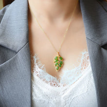 Load image into Gallery viewer, Lokaloca Natural Fine Jade Jasper Leaf Pendant Necklace
