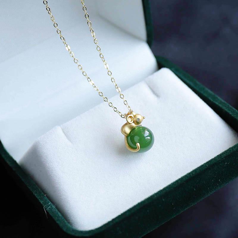 Natural Fine Jade Jasper Mouse Pendant Necklace Retro Unique Craft Charm Women's Silver Jewelry