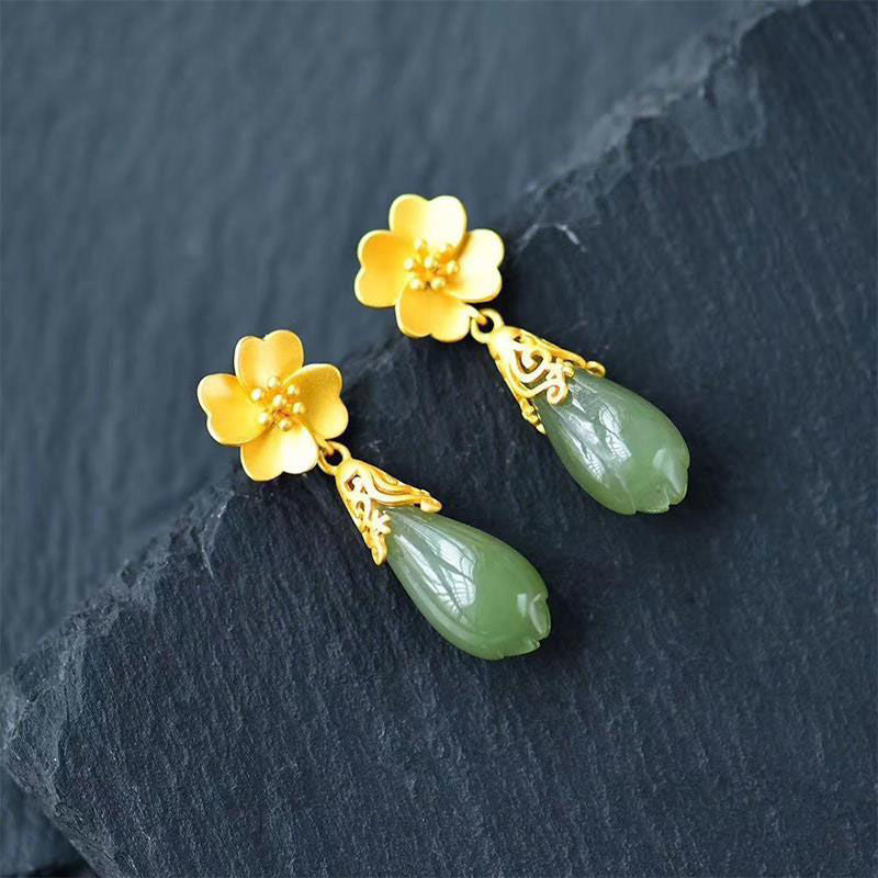 Lokaloca Natural Fine Jade Jasper Orchid Earrings