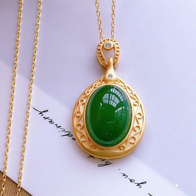 Lokaloca Natural Fine Jade Jasper Oval Pendant Necklace