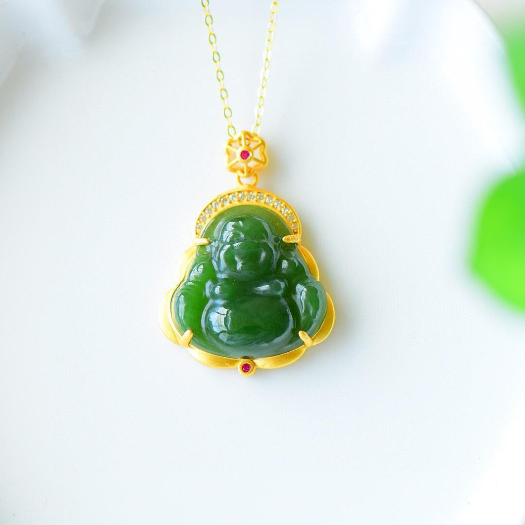 Lokaloca Natural Fine Jasper Jade Buddha Pendant Necklace