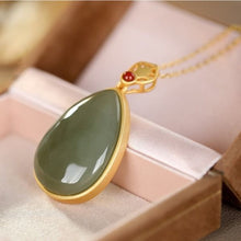 Load image into Gallery viewer, Lokaloca Natural Jade Jasper Water Drop Shaped Pendant Necklace
