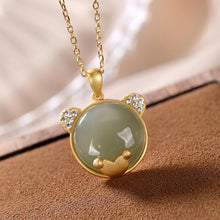 Load image into Gallery viewer, Natural Fine Jade Jasper Bear Shape Lovely Pendant Necklace Vintage Style Retro Elegant Luxury Charm Women&#39;s Silver Jewelry
