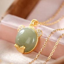 Load image into Gallery viewer, Natural Fine Jade Jasper Bear Shape Lovely Pendant Necklace Vintage Style Retro Elegant Luxury Charm Women&#39;s Silver Jewelry
