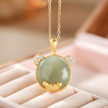 Load image into Gallery viewer, Natural Fine Jade Jasper Bear Shape Lovely Pendant Necklace Vintage Style Retro Elegant Luxury Charm Women&#39;s Silver Jewelry
