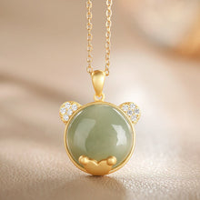 Load image into Gallery viewer, Natural Fine Jade Jasper Bear Shape Lovely Pendant Necklace Vintage Style Retro Elegant Luxury Charm Women&#39;s Silver Jewelry
