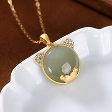 Load image into Gallery viewer, Natural Fine Jade Jasper Bear Shape Lovely Pendant Necklace Vintage Style Retro Elegant Luxury Charm Women&#39;s Silver Jewelry
