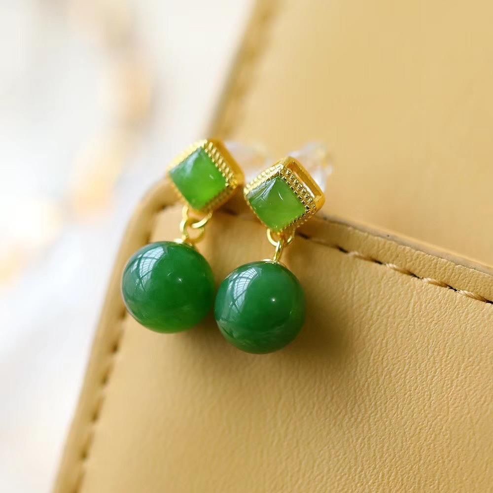 Lokaloca Natural Jade Round Bead Earrings