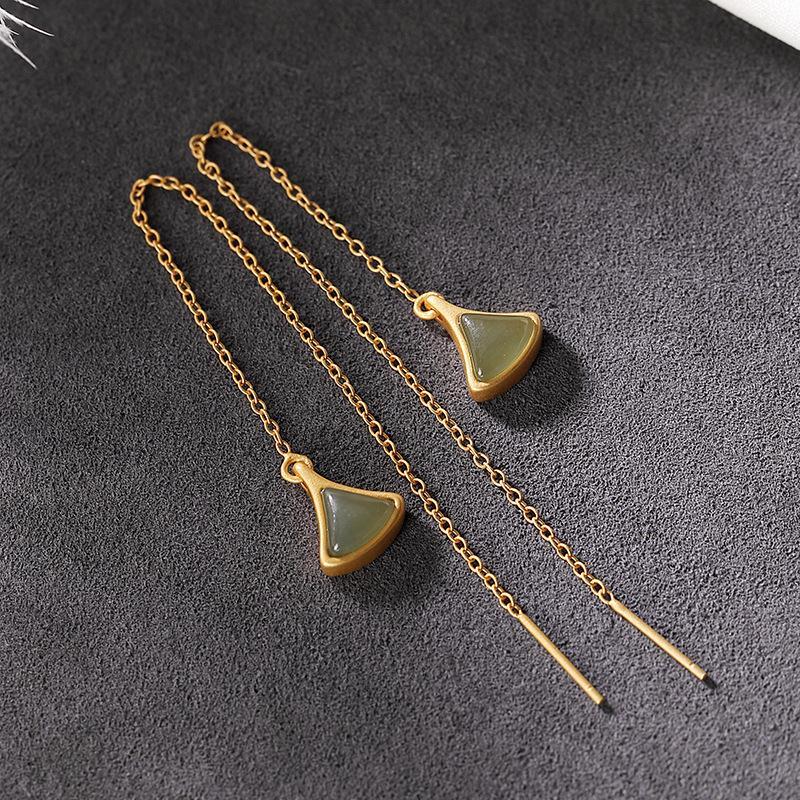 Lokaloca Natural Fine Jade Jasper Geometric Triangle Earrings