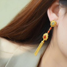 Load image into Gallery viewer, Natural Fine Jade Southern Red Agate Long Tassel Earrings Vintage Retro Unique Craft Silver Jewelry
