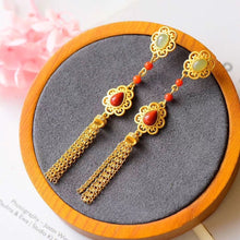 Load image into Gallery viewer, Natural Fine Jade Southern Red Agate Long Tassel Earrings Vintage Retro Unique Craft Silver Jewelry
