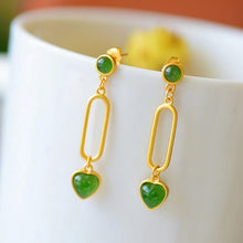 Load image into Gallery viewer, Lokaloca Natural Fine Jade Jasper Heart Shaped Earrings
