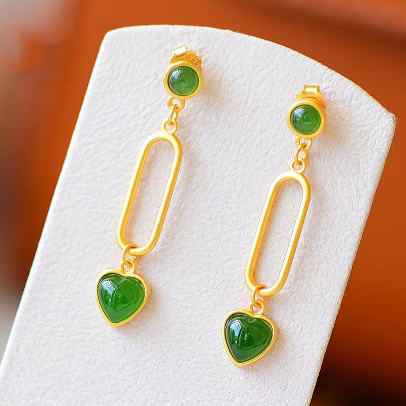 Lokaloca Natural Fine Jade Jasper Heart Shaped Earrings