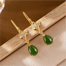 Load image into Gallery viewer, Lokaloca Natural Jade Water Drop Fox Earrings
