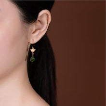 Load image into Gallery viewer, Lokaloca Natural Jade Water Drop Fox Earrings
