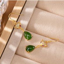 Load image into Gallery viewer, Lokaloca Natural Jade Water Drop Fox Earrings
