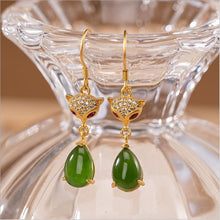 Load image into Gallery viewer, Lokaloca Natural Jade Water Drop Fox Earrings
