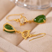 Load image into Gallery viewer, Lokaloca Natural Jade Water Drop Fox Earrings
