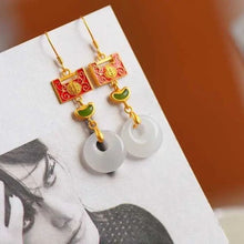 Load image into Gallery viewer, Natural Fine White Jade Earrings Vintage Style Retro Elegant Luxury Charm Women&#39;s Silver Jewelry
