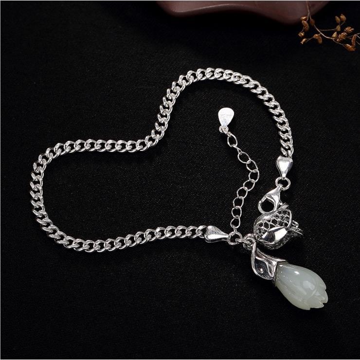 Natural Fine Magnolia Bracelet Vintage Style Retro Luxury Charm Women's Silver Jewelry