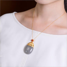 Load image into Gallery viewer, Natural Fine Purple Jade Oval Lotus Pendant Necklace Vintage Style Retro Elegant Luxury Silver Jewelry
