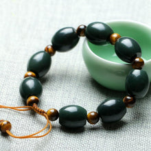 Load image into Gallery viewer, Lokaloca Handcrafted Natural Dark Green Hetian Jade Beaded Bracelet
