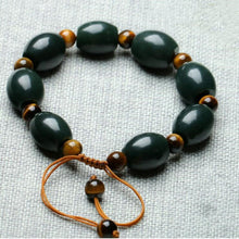 Load image into Gallery viewer, Lokaloca Handcrafted Natural Dark Green Hetian Jade Beaded Bracelet
