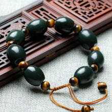 Load image into Gallery viewer, Lokaloca Handcrafted Natural Dark Green Hetian Jade Beaded Bracelet
