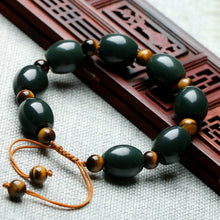 Load image into Gallery viewer, Lokaloca Handcrafted Natural Dark Green Hetian Jade Beaded Bracelet
