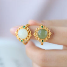 Load image into Gallery viewer, Natural Fine Jade Opening Adjustable Ring Vintage Retro Style Luxury Aristocratic Charm Women&#39;s Silver Jewelry
