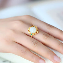 Load image into Gallery viewer, Natural Fine Jade Opening Adjustable Ring Vintage Retro Style Luxury Aristocratic Charm Women&#39;s Silver Jewelry
