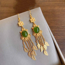 Load image into Gallery viewer, Lokaloca Natural Fine Jade Tassel Feather Earrings
