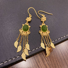 Load image into Gallery viewer, Lokaloca Natural Fine Jade Tassel Feather Earrings
