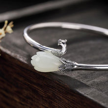 Load image into Gallery viewer, Natural Fine White Chalcedony Magnolia Bracelet Elegant Phoenix Design Boho Style Adjustable Ladies Brand Jewelry
