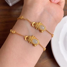 Load image into Gallery viewer, Natural fine White Chalcedony Golden frog Ingot Bracelet vintage Style Retro Classic Ancient Gold Folk Craft Female Jewelry
