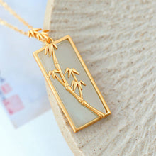 Load image into Gallery viewer, Natural Fine White Jade Bamboo Pendant Necklace Vintage Style Retro Art Charm Women&#39;s Silver Jewelry
