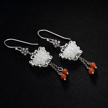 Load image into Gallery viewer, Natural Fine White Jade Butterfly Shaped Tassel Thai Silver Earrings Vintage Retro Elegant Charm Women&#39;s Silver Jewelry
