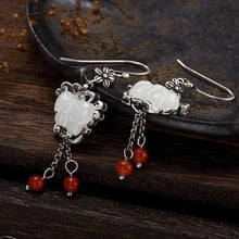 Load image into Gallery viewer, Natural Fine White Jade Butterfly Shaped Tassel Thai Silver Earrings Vintage Retro Elegant Charm Women&#39;s Silver Jewelry
