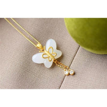 Load image into Gallery viewer, Natural Fine White Jade Butterfly Tassel Pendant Necklace Vintage Style Retro Light Luxury Craft Charm Women&#39;s Silver Jewelry
