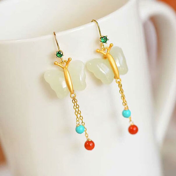 Lokaloca Natural Fine White Jade Butterfly Earrings