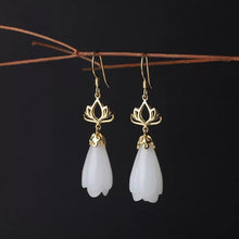 Load image into Gallery viewer, Natural Fine White Jade Earrings Vintage Retro Lotus Unique Craft Charm Women&#39;s Brand Silver Jewelry
